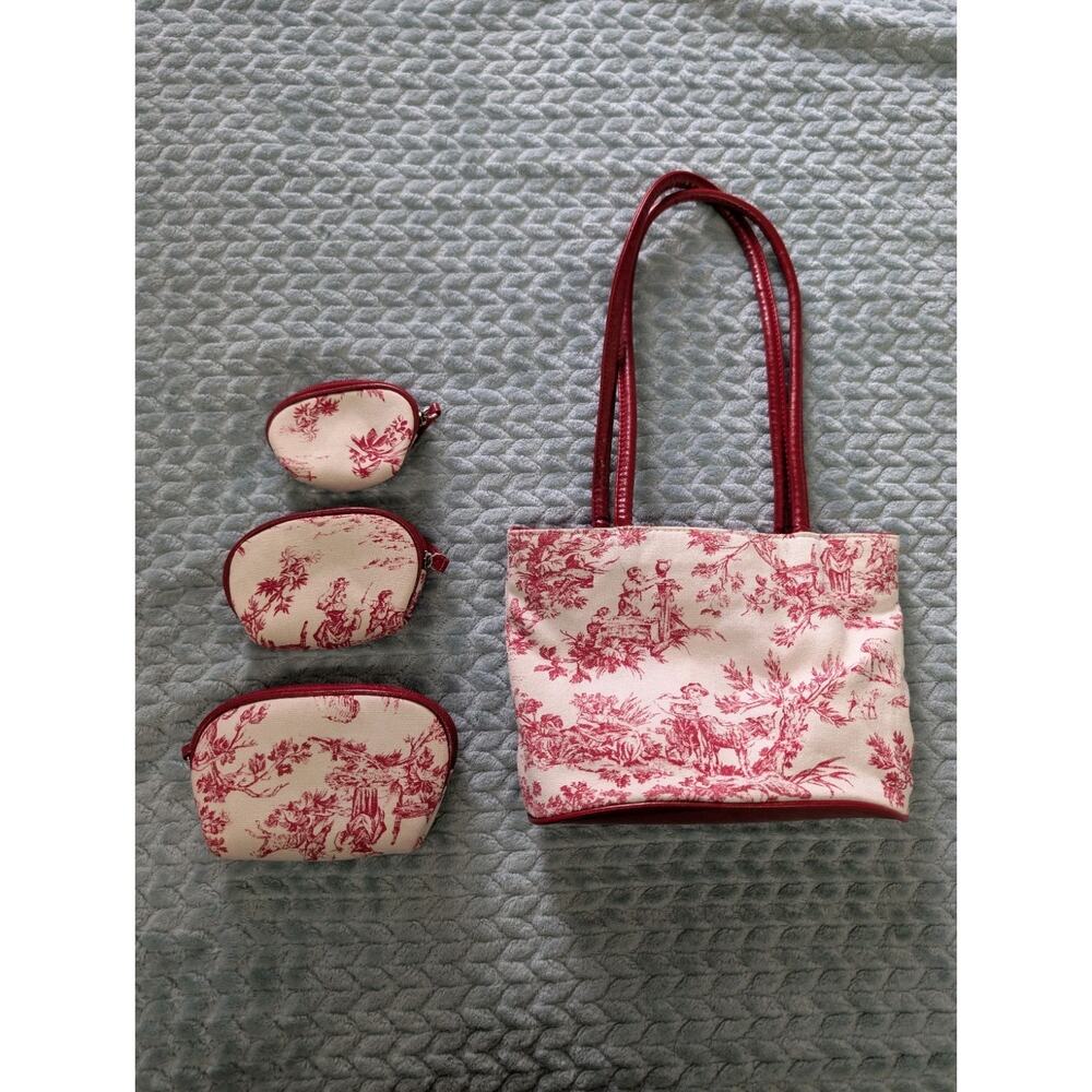 PIERRE DEUX Paris Toile De Jouy Patterned Purse And Coin Purses Red Cream